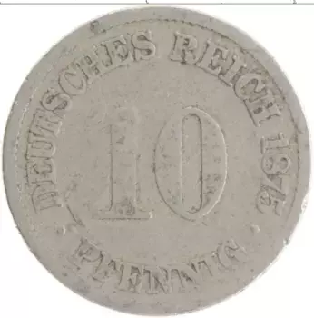 Монета 10 пфеннигов Германии 1875 года Медно-никель F