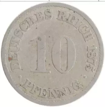 Монета 10 пфеннигов Германии 1875 года Медно-никель А