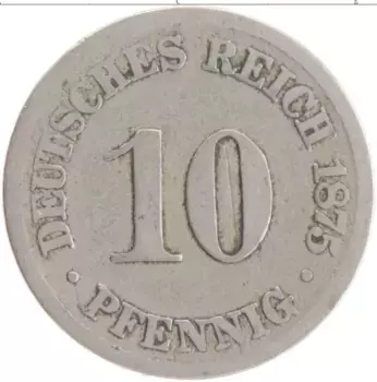 Монета 10 пфеннигов Германии 1875 года Медно-никель