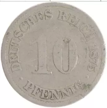 Монета 10 пфеннигов Германии 1875 года Медно-никель A