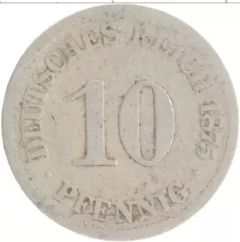 Монета 10 пфеннигов Германии 1875 года Медно-никель J