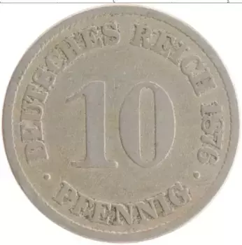 Монета 10 пфеннигов Германии 1876 года Медно-никель A