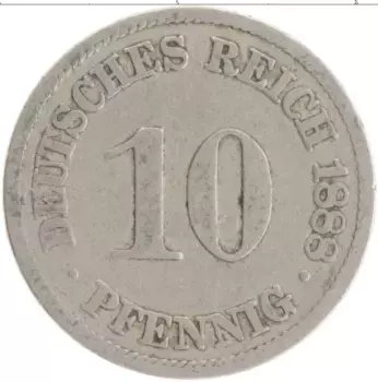 Монета 10 пфеннигов Германии 1888 года Медно-никель А