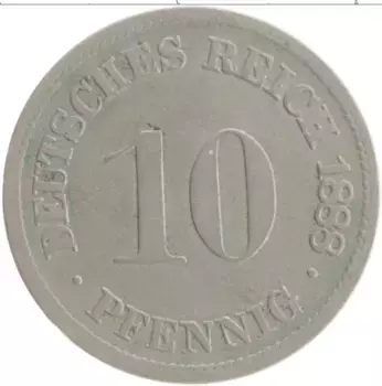 Монета 10 пфеннигов Германии 1888 года Медно-никель D
