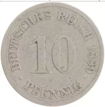 Монета 10 пфеннигов Германии 1889 года Медно-никель J