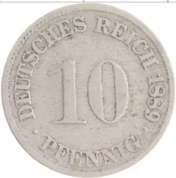 Монета 10 пфеннигов Германии 1889 года Медно-никель D