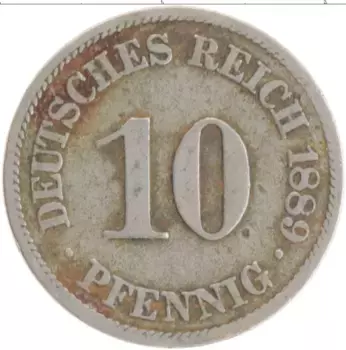 Монета 10 пфеннигов Германии 1889 года Медно-никель A