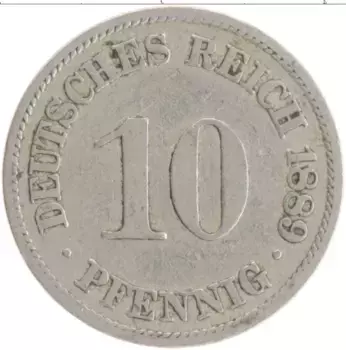 Монета 10 пфеннигов Германии 1889 года Медно-никель A