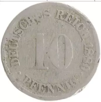 Монета 10 пфеннигов Германии 1889 года Медно-никель F