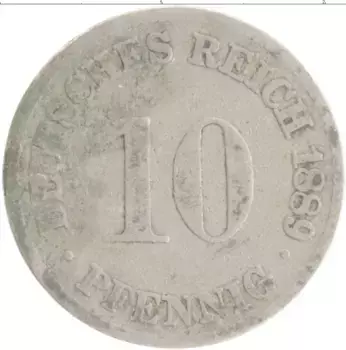 Монета 10 пфеннигов Германии 1889 года Медно-никель D
