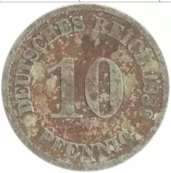 Монета 10 пфеннигов Германии 1889 года Медно-никель А