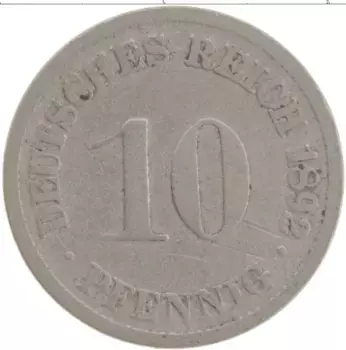 Монета 10 пфеннигов Германии 1892 года Медно-никель A