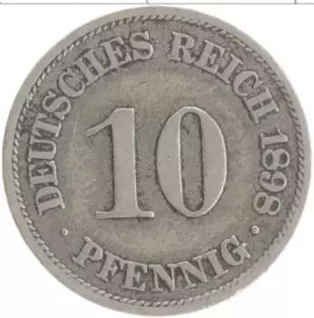 Монета 10 пфеннигов Германии 1898 года Медно-никель A