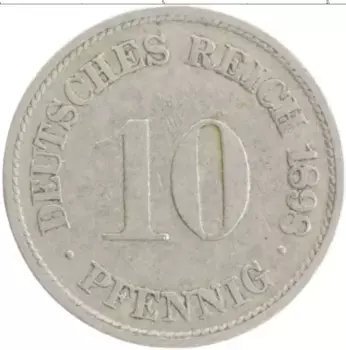 Монета 10 пфеннигов Германии 1898 года Медно-никель F