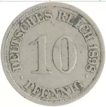 Монета 10 пфеннигов Германии 1898 года Медно-никель F