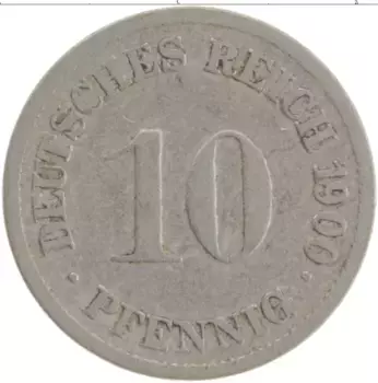 Монета 10 пфеннигов Германии 1900 года Медно-никель C