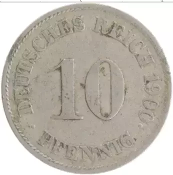 Монета 10 пфеннигов Германии 1900 года Медно-никель J