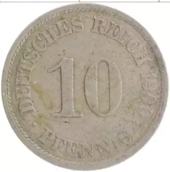 Монета 10 пфеннигов Германии 1900 года Медно-никель А
