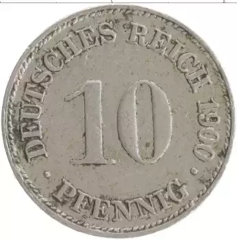 Монета 10 пфеннигов Германии 1900 года Медно-никель D