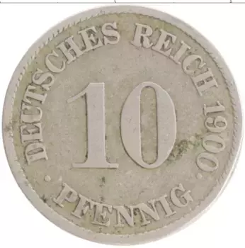 Монета 10 пфеннигов Германии 1900 года Медно-никель J