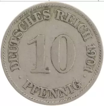 Монета 10 пфеннигов Германии 1901 года Медно-никель E