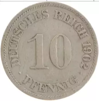 Монета 10 пфеннигов Германии 1902 года Медно-никель A