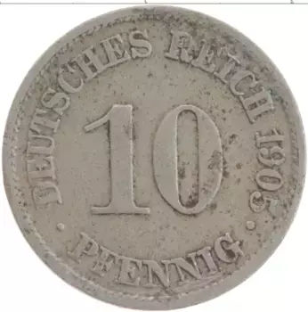 Монета 10 пфеннигов Германии 1905 года Медно-никель A