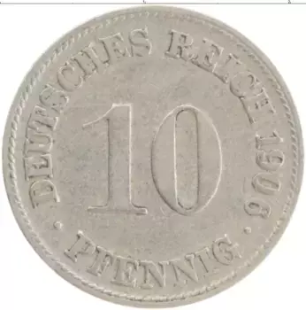 Монета 10 пфеннигов Германии 1906 года Медно-никель D