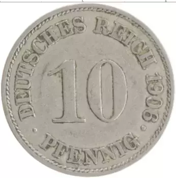 Монета 10 пфеннигов Германии 1906 года Медно-никель A