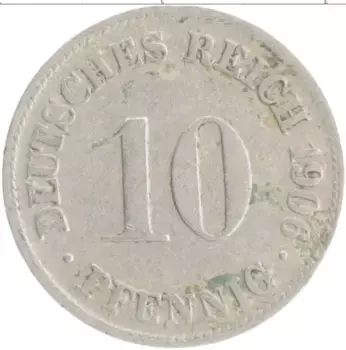 Монета 10 пфеннигов Германии 1906 года Медно-никель D