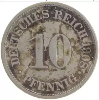 Монета 10 пфеннигов Германии 1908 года Медно-никель E