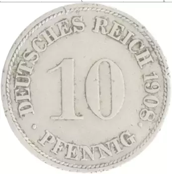 Монета 10 пфеннигов Германии 1908 года Медно-никель G