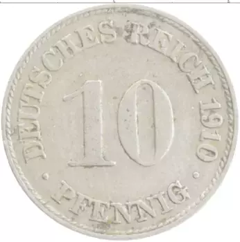 Монета 10 пфеннигов Германии 1910 года Медно-никель D