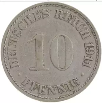 Монета 10 пфеннигов Германии 1911 года Медно-никель А