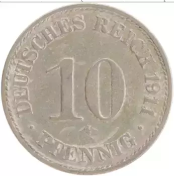 Монета 10 пфеннигов Германии 1911 года Медно-никель A