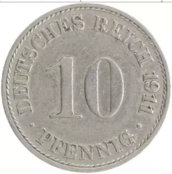 Монета 10 пфеннигов Германии 1911 года Медно-никель A