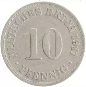 Монета 10 пфеннигов Германии 1911 года Медно-никель А
