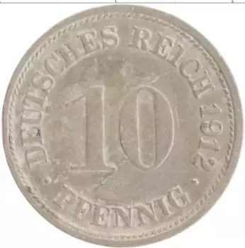 Монета 10 пфеннигов Германии 1912 года Медно-никель F