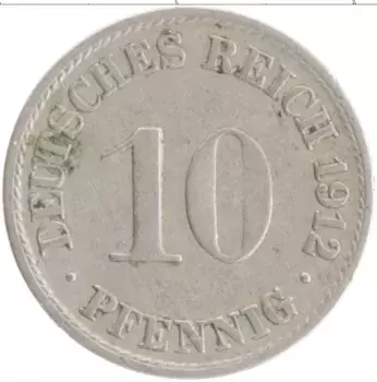 Монета 10 пфеннигов Германии 1912 года Медно-никель A