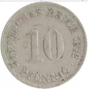 Монета 10 пфеннигов Германии 1912 года Медно-никель D