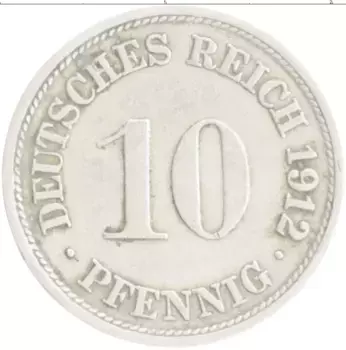 Монета 10 пфеннигов Германии 1912 года Медно-никель F