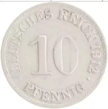 Монета 10 пфеннигов Германии 1912 года Медно-никель A