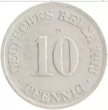 Монета 10 пфеннигов Германии 1913 года Медно-никель D