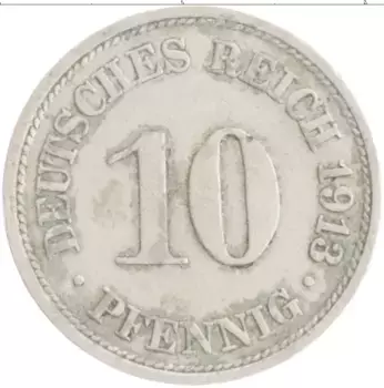 Монета 10 пфеннигов Германии 1913 года Медно-никель F