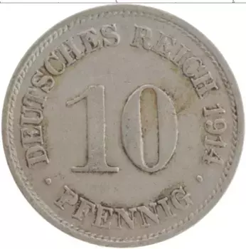 Монета 10 пфеннигов Германии 1914 года Медно-никель G