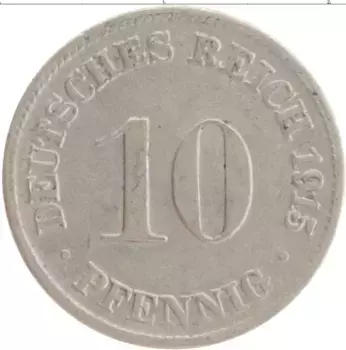 Монета 10 пфеннигов Германии 1915 года Медно-никель D
