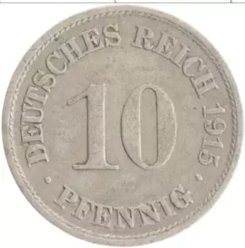 Монета 10 пфеннигов Германии 1915 года Медно-никель А