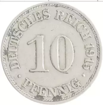 Монета 10 пфеннигов Германии 1915 года Медно-никель A