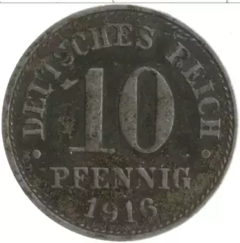 Монета 10 пфеннигов Германии 1916 года Железо