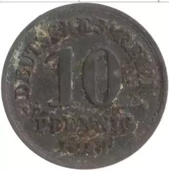 Монета 10 пфеннигов Германии 1917 года Цинк